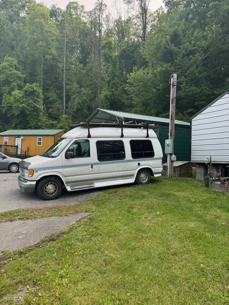 hilltop sunrise van life parking pet station porta potty 110 volt AC outletnew river gorge national park and preserve Summit Bechtel Reserve Fayette county Fayetteville oak hill hilltop WV West Virginia