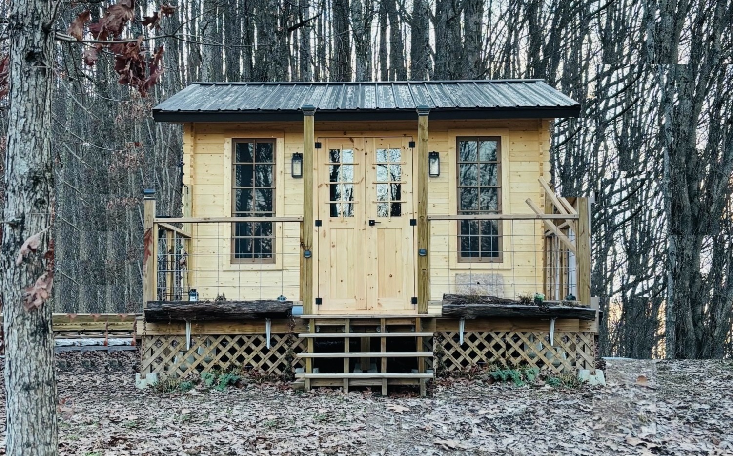 hilltop sunrise urban bunkie-style cabin hot shower queen bed new river gorge bridge Fayette county Fayetteville oak hill hilltop WV West Virginia full resolution cropped 3 to 2