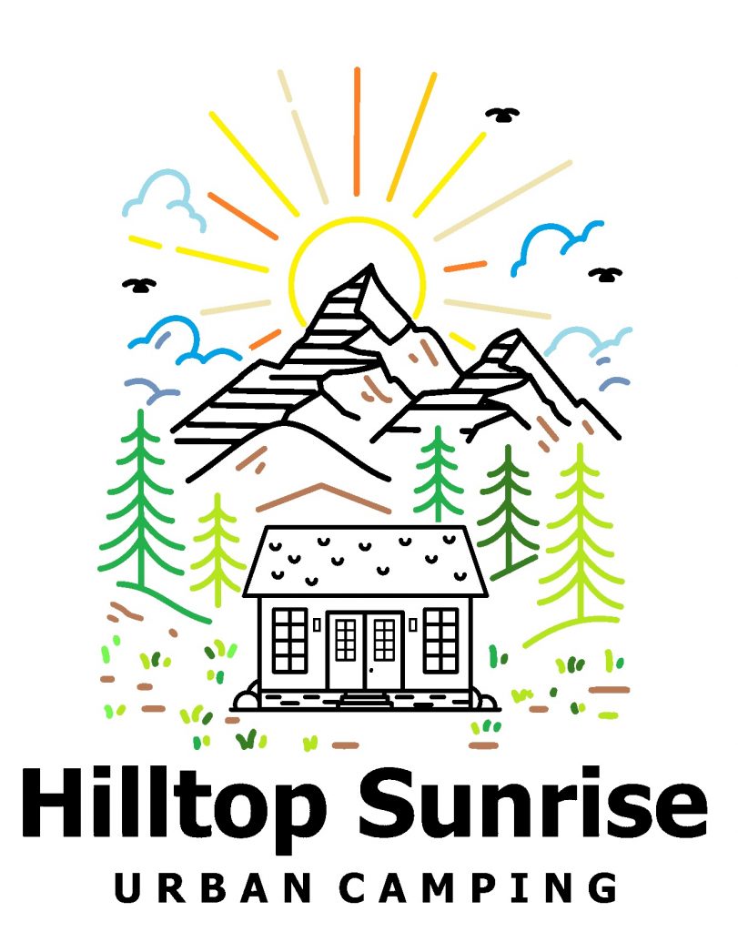hilltop sunrise urban camping bunkie-style cozy cabin new river gorge bridge fayette county fayetteville oak hill hilltop wv West Virginia hot outdoor private shower spot color logo
