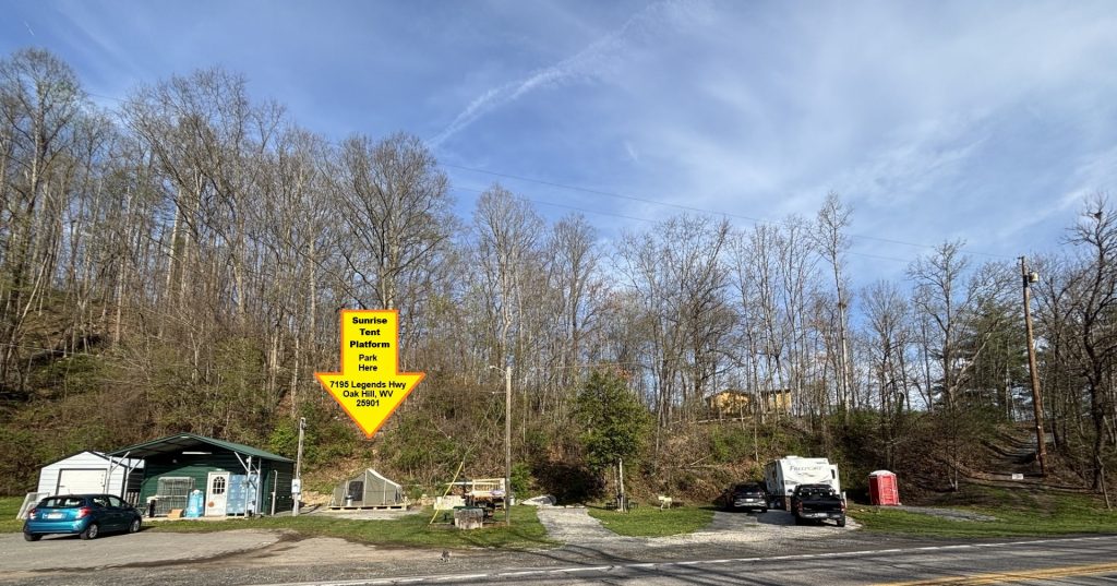 hilltop sunrise urban camping new river gorge national park and preserve Fayette county Fayetteville oak hill hilltop WV West Virginia park here sunrise tent platform